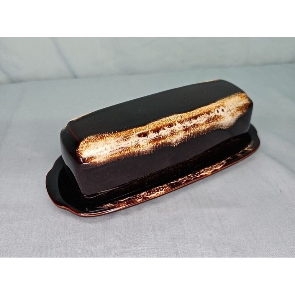 Butter Dish Pfaltzgraff Gourmet Brown Stoneware Drip Glaze Covered 1/4 lb